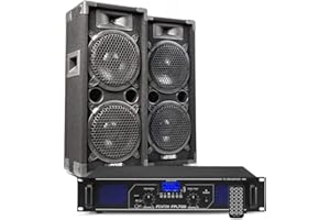 MAX28 - DJ Set, PA Anlage, DJ Boxen Set 1600W und 700W Verstärker mit Bluetooth, MP3, USB, MAX28 Bundle 2 passiv Lautsprecher, PA-System