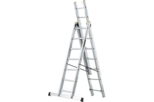 DRABEST PRO SERIES Scaletta pieghevole in alluminio, 3 x 7, struttura a pressione, multiuso, a tre sezioni, 150 kg, 45 x 409 x 15 cm