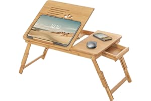 SONGMICS Table de lit pliable en bambou pour PC portable inclinable 55 x 35 x 29 cm LLD002