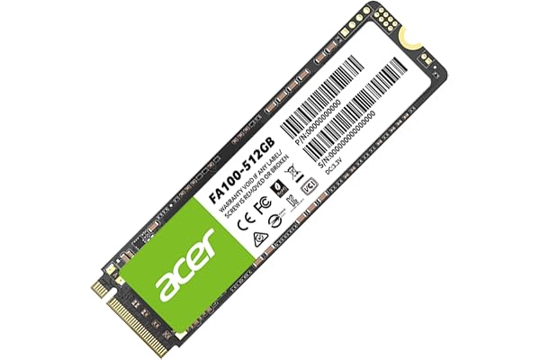 Acer FA100 PCIe 3.0 NVMe SSD 512Go : Vitesse de Lecture Jusqu’à 3300 Mo/s, Disque Dur Interne Gen3x4 M.2 2280 avec HMB et SLC – Disque SSD de Jeu pour Ordinateur Portable/de Bureau