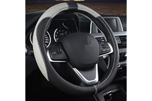 coofig Funda Volante Coche Universal Cubre Volante Coche Transpirable Antideslizante de 15 Pulgadas de PU Cuero,Compatible con Car Truck SUV (Negro Gris)