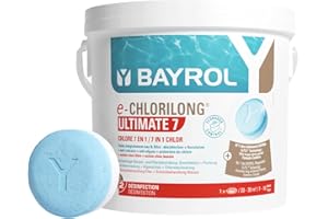 BAYROL e-Chlorilong ULTIMATE7 4,8 kg - Galets de Chlore 300 g bi-Phases avec 7 Fonctions - Désinfection complète et régulière du Bassin et du Filtre - Formule Silk-Effect