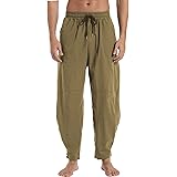 AITFINEISM Mens Loose Casual Linen Trousers with Drawstring Pockets Lightweight Yoga Pant Comfy Beach Lounge Bottoms