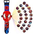 Spiderman 24 Superhero Figurines Projector Watch, Spider-Man Boy’s Electronic Watch, Spiderman Projection Toys, Red