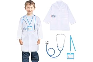 Hifot 3 sztuki walizek lekarskich dla dzieci, fartuch lekarski, fartuch laboratoryjny, stetoskop, akcesoria lekarskie, do odgrywania ról, dla dzieci, chłopców, dziewczynek od 3 lat