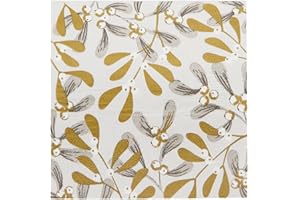 Talking Tables Pack of 20 Silver and Gold Mistletoe Christmas Napkins | Paper Serviettes for Xmas, Boxing Day, Winter Dinner Party, Decoupage, BC-Mist-Napkin-V2,White,33 x 33 cm