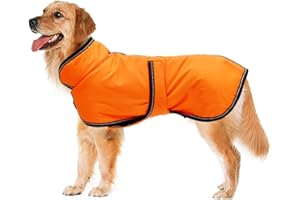 GEYECETE Reflective Parka 300D Dog Coat, Waterproof Dog Jacket for Small Medium Large Dogs with Harness Hole-Orange-M
