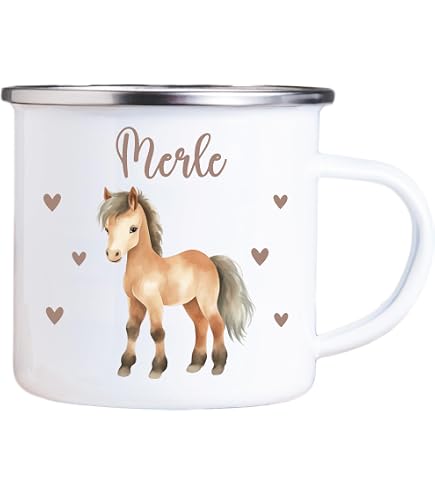 GRAZDesign Emaille Becher 300 Ml Personalisierbar – Mit Wolf-Design Für Outdoor, Camping & Alltag