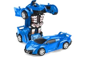 Highttoy Transforming Car Toy for Boys Ages 3-7,Robot Toy Car for Boys Inertia Play Friction Vehicle 2 in 1 Deformation Car Transforming Car Robot Toys for Kids Blue