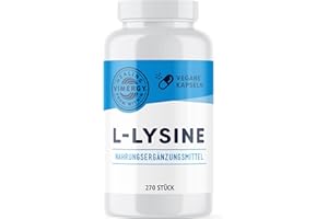 ‎VIMERGY Vimergy L-Lysine 500 mg Kapseln, 270 Einnahmen – L-Lysin Aminosäuren Kapseln – Vegane Kapsel ohne Gelstoffe – Gentechnik- und Glutenfrei, keine Gelatine, Koscher (270 Stück)