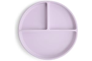 ‎MUSHIE Mushie Silikonowy Talerz Podzielony z Przyssawką Antypoślizgową, dla Niemowląt i Małych Dzieci. Materiał: Silikon Klasy Spożywczej, Nadaje się do Zmywarki i Kuchenki Mikrofalowej (Soft Lilac)