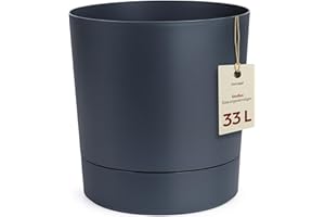 ‎KONZEPT KONZEPT Blumentopf mit Untersetzer 38 cm - großer Übertopf aus Kunststoff für Zimmerpflanzen, modern und wetterfest, für Innen und Außen, Anthrazit