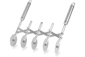 Gosknor Coupe-Pâtisserie Professionnel à 5 Roues, Argent Couteau à Pâtisserie Multifonctionnel Rouleau Diviseur avec Poignée Biscuits Pizzas Nouilles Cuisine