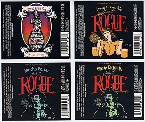 Set of Six Rogue Ales Newport Oregon Brewery Bottle Labels by DTA SECURED BY ROGUE STATUS