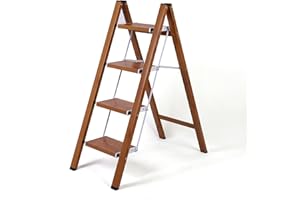 BOWEITI Trittleiter, Leiter Klappleiter, tragbare leichte Aluminium Sicherheits Stehleiter, Anti-Rutsch-Pedal Bis 330 Lbs Stufenleiter (Burlywood 4 Step)