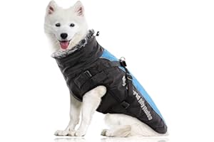 PETCUTE Abrigo para Perro de Invierno,Impermeable Chaqueta de Invierno para Perros con Arnés,Resistente al Viento,Ajustable,Reflectante Ropa para Mascotas Perros Pequeños, Medianos y Grandes