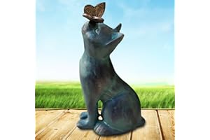 HOMURY Chat Décoration Extérieur : Chat Mignon Top Papillon Sculpture Animal en Résine Imperméable pour la Maison Cadeaux Artisanat