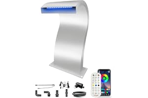 LONGRUN Funga da piscina in acciaio inossidabile a goccia a cascata a S Funtana, Kit di cascate leggero a LED RF e app a LED per la piscina per patio da giardino -24x51.5x30cm