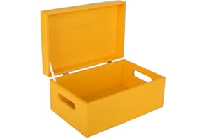 Creative Deco Gialla Grande Scatola in Legno | 30 x 20 x 14 cm | Coperchio e Maniglie | Cassetta Conteniore Portaoggetti Portagiochi Cofanetto Documenti Attrezzi | Perfetta per Decoupage e Decorare