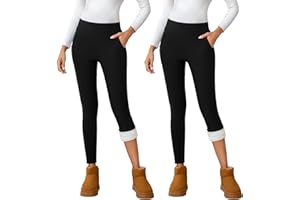 CrystErzoix Fleece Lined Leggings Women High Waisted Thermal Leggings Thick Ladies Sports Yoga Leggings Winter Warm with Pockets