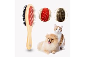 IB KOOT Wooden Dog Brushes for Grooming Double Sided Pet Hair Grooming Brush Professional Dog and Cat Brush for Shedding Ideal for Small and Long Haired Dogs (Yellow)