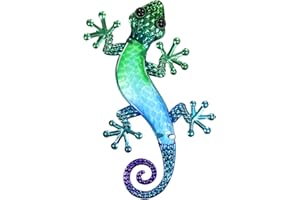 ROCKING GIFTS Figura Decorativa Lagarto Metálico Colorido, Lila Azul y Verde, Adorno Placa para Colgar Pared, Decoración Mural Original para Balcón Jardín, 30 cm