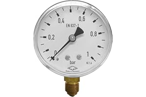 EMPEO by Messbo Manometer, NG 63 0-1 bar, 63mm Durchmesser, G1/4 Zoll Anschluss unten, Rohrfedermanometer, Gehäuse aus Stahl