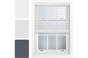 FURNISHED White Faux Wood Venetian Blinds 50mm Easy Fit Trimmable Child Safe Home Office Window Blinds, 80cm x 150cm