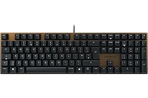 CHERRY KC 200 MX, Mechanical Office Keyboard with Anodised Metal Plate, UK Layout (QWERTY), Wired, MX2A SILENT RED Switches, Bronze/Black