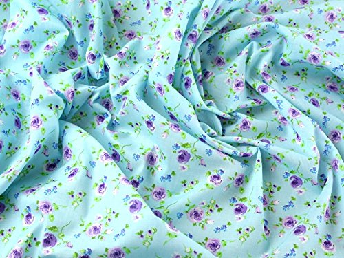 Polycotton-Stoff Kleid Vintage-Stil Blumen Druck Blau – Meterware