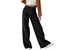 CheChury Femme Pantalon en Velours Côtelé Fluide Pantalon Décontracté Chic Elegant Pantalons Taille Haute Bouton avec Poches Large Pantalons de Loisirs Automne Hiver