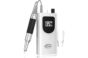 Kredioo Torno para Uñas Profesional 35000RPM Pórtatil＆Recargable 6 Brocas Lima Eléctrica de Manicura y Pedicura Pulidor Set Taladro de Clavo Eléctrico Limado Kit Set de Fresas LCD con Batería Blanco