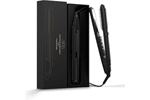 AINA Prostownica, prostownica z szczotką | 2 w 1 podwójne płyty tytanowe do prostowania | Rozpuścić splątane puszenie się włosów (Vader czarny)