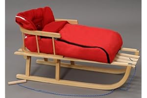 RGVERTRIEB Holzschlitten mit Rückenlehne mit Winterfußsack Schlitten Holz | 10 Farben (Rot)