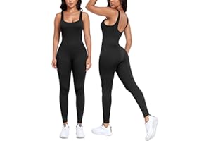 Litthing Tuta Intera Donna Sportiva Aderente Sexy Scollo Quadrato Completo per Yoga Senza Maniche Nero Jumpsuit Palestra Abbigliamento Costine Elastico Tutina Sportivo