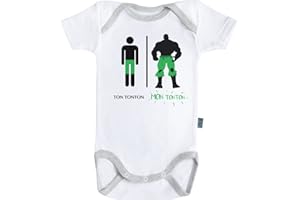 Baby Geek Mon Tonton trop Fort - Ma Super Famille - Body Bébé Manches Courtes - Coton - Blanc - Coutures Grises
