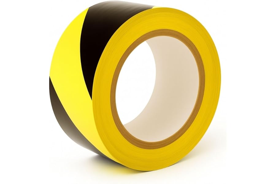 GTSE Hazard Tape Black and Yellow, 50mm (2") x 33m, Strong Adhesive Warning/Caution Tape, Floor Marking Tape, 1 Roll Floor Marking Tape