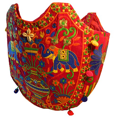 Preisvergleich Produktbild Indische Baumwolltasche bunt pink Elefanten Stickereien Spiegel Tasche Accessoire