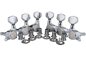 Guyker 6 szt. tunerów blokujących gitarę (3L + 3R) – 1:18 stosunek blokada strun strojenia kołki do kluczy głowice maszyn z sześciokątnym uchwytem zamiennik do gitar elektrycznych, ludowych lub akustycznych LP SG – chrom