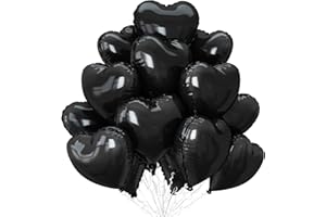 SOWIDE Black Heart Ballloons,18 Inch Black Foil Mylar Love Heart Shaped Balloons for Black Valentines Day Birthday Party Wedding Engagement Anniversary Celebration Baby Shower Decorations