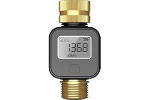 Haozee-Wasserzähler mit Messingkopfeinlass und -auslass, misst Gallonen-/Literverbrauch und Durchflussrate zum Befüllen von Wohnmobil-Wassertanks, zur Bewässerung von Gartenschläuchen im Freien, Rasen