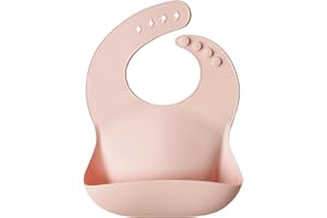 mushie | Bavaglino Silicone | Bavaglino Impermeabile Regolabile | Facile da Pulire | 4 Misure Regolabili con tasca Frontali Profonde | Senza BPA | articoli per neonati & bambini | Blush