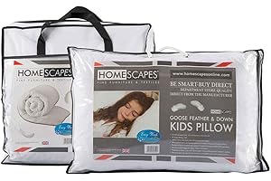 ‎HOMESCAPES Homescapes - Kids - Natural Duvet & Pillow Set - 4.5 Tog - Goose Feather and Down Filling - 120 x 150 cm , 40 x 60 cm - Anti Dust mite 100% Cotton Fabric - Anti Allergen Filling - Toddler Quilt - Washable at Home - Firmness SOFT / Medium