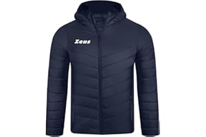 NUCLEO SPORT Giubbotto Start Giacca Sportiva Zeus Imbottita con Cappuccio, Nero, Blu, Design a Chevron, Cerniera Intera