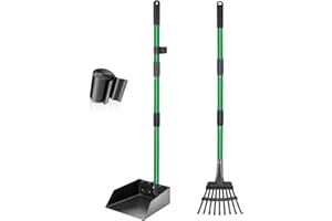 CJYMMFAN Ramasse-Crottes, RâTeau & Pelle pour Chien avec Long Manche MéTal Ajustable, Pelle Crotte Robuste avec Sacs à DéChets pour la Cour, Les Promenades, l'herbe et Les Feuilles de Jardin