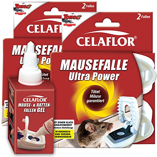 Preisvergleich Produktbild 2 x 2 Celaflor 25086 TOMCAT Mausefalle Ultra Power + Celaflor 25082 Mäuse & Rattenfallen Gel