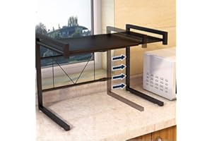 LANTUS Scaffale per Forno a Microonde o Elettrico, Espandibile Orizzontalmente per Cucina, Organizzatore a 2 Ripiani e con 3 Ganci, capacità di Carico Fino a 25kg,42 cm (40-65 cm) - nero