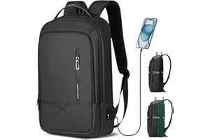 HEROIC KNIGHT Mochila Expandible para Laptop 15.6'' con Puerto USB, Impermeable, Ligera y Antirrobo, de 18 a 25 L, Ideal para Oficina, Viajes y Escuela, para Hombres y Mujeres - Negro