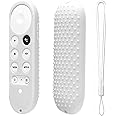 Oboe Silicone Full Wrap Remote Case Compatible with Google Chromecast Tv Voice Remote Protective Cover with Lanyard (White)