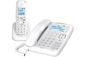 ATLINKS ALCATEL XL785 Combo - DECT - Téléphone Fixe Filaire + Combiné sans Fil - Larges Touches - Répondeur - Audio-Boost - Sonneries Fortes - Compatible Aides Auditives - Blocage des Appels- Blanc